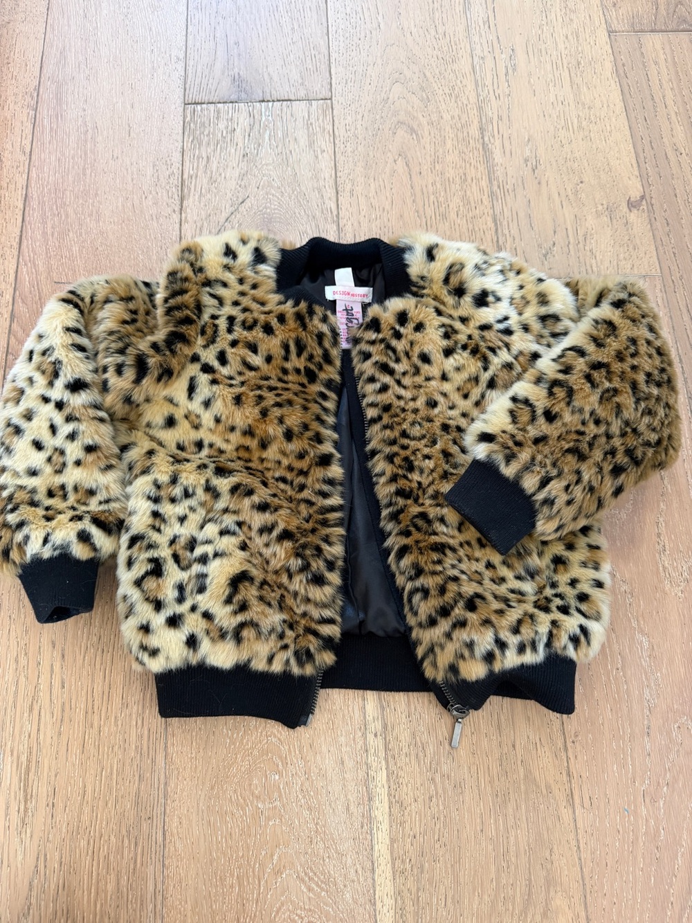 Design History Kids Leopard Faux Fur Bomber Jacket - Tan/Black